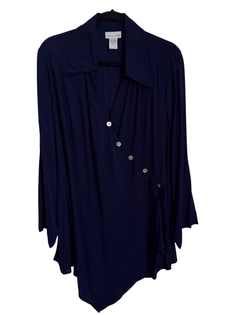Soft Surroundings Size 2X Dark Blue Asymmetrical Buttons Tunic Top Long Sleeve